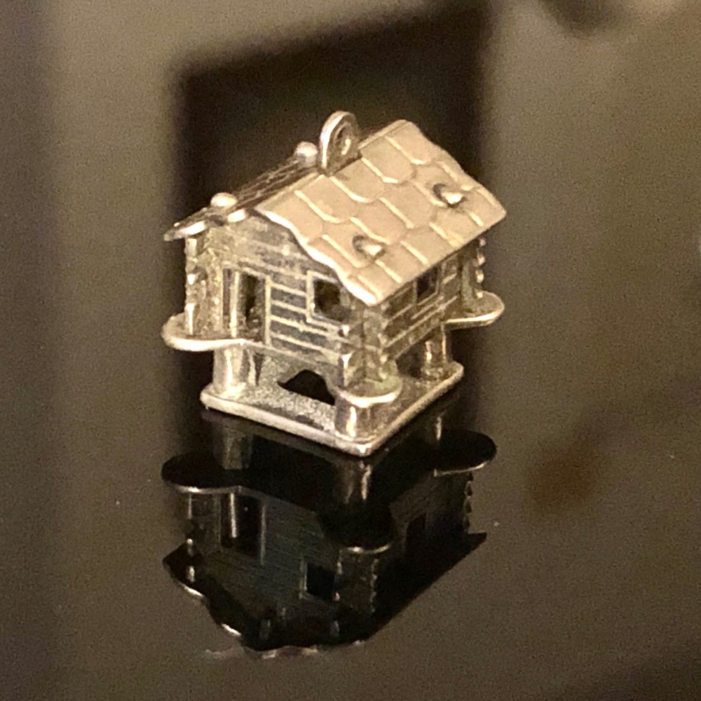 VTG 800 German Silver Log Cabin Cottage House on Stilts Charm~ Signed~ 1" x 1"
